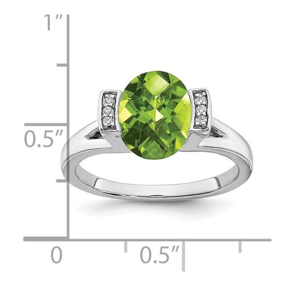 Kazi Luxury 14k White Gold Oval Peridot and Diamond Ring